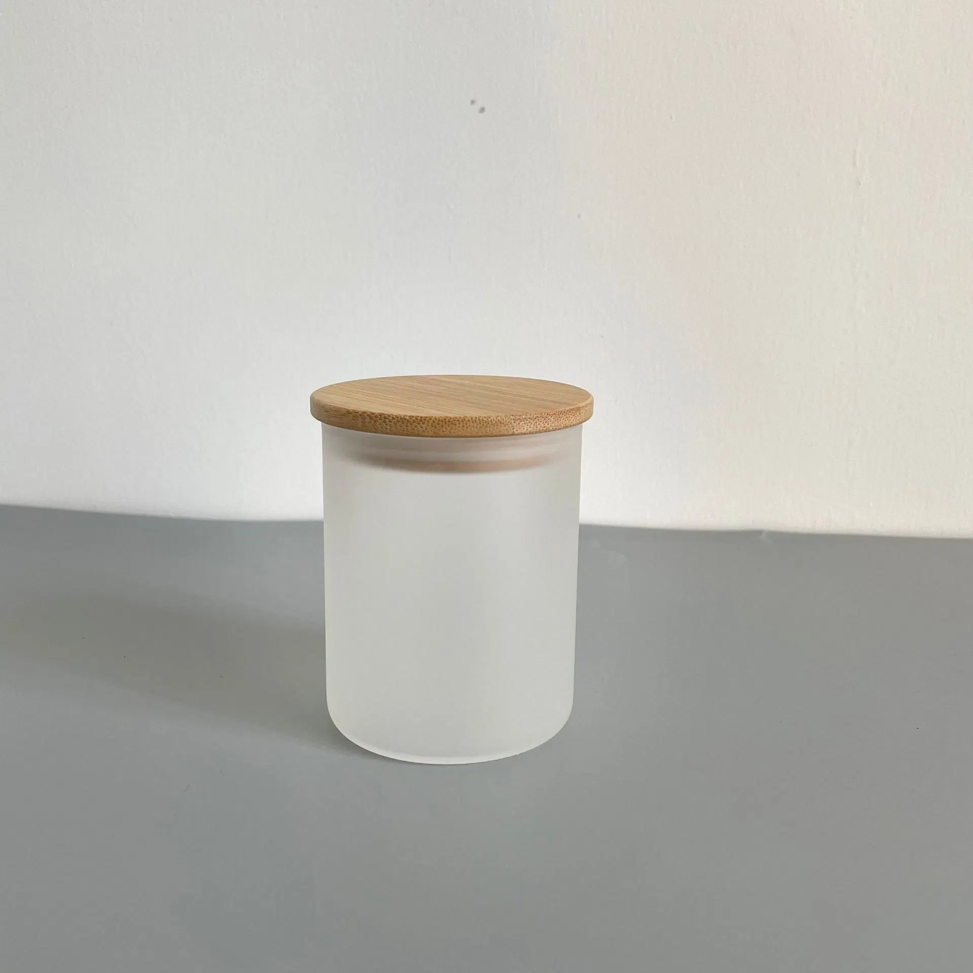 9 Oz/270 Ml Sublimation Blank Frosted Glass with Bamboo Cover Transparent Candlestick Glass Food Storage Container