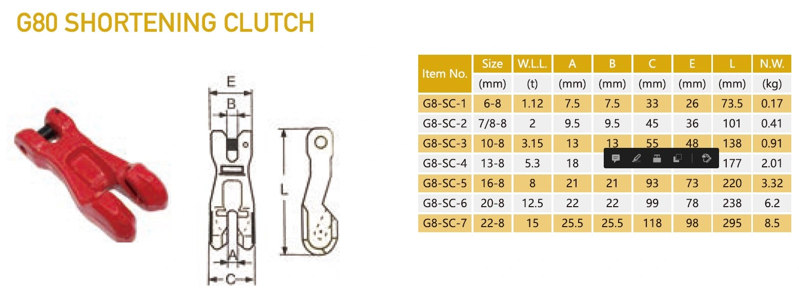 G80 Forged Alloy Steel Clevis Shortening Clutch