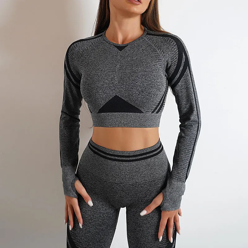 2pcs caliente perfecta Gimnasio Venta de ropa deportiva la ejecución de tejido transpirable de Yoga ajustada de manga larga de desgaste conjunto Gimnasio