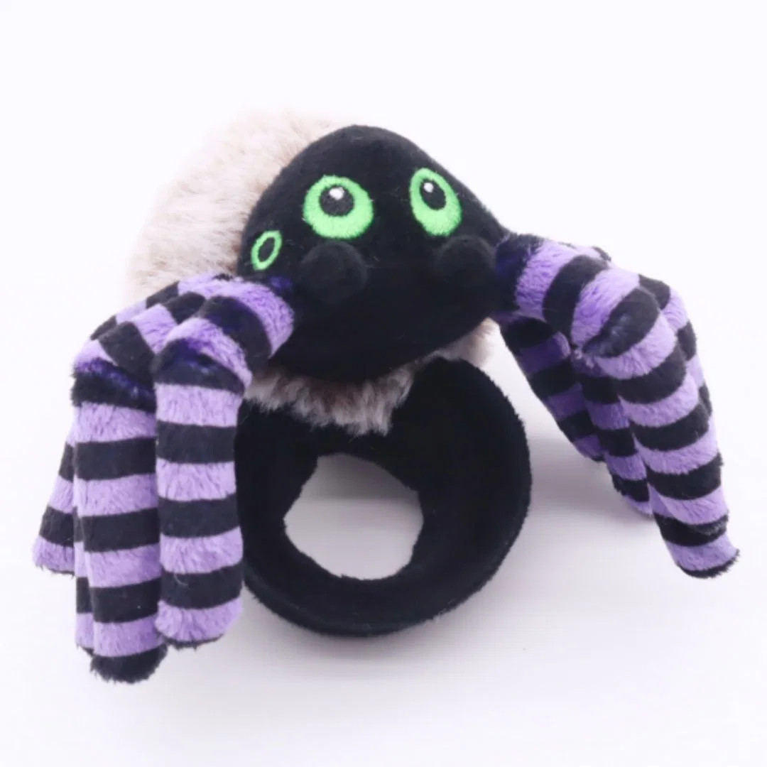 Bracelet de poignet en peluche pour enfants personnalisé Slap Bands 10,5 (L) X 29 cm (l) Araignée violette en peluche douce avec broderie d'yeux composés Bracelet d'animal d'Halloween Snapbands