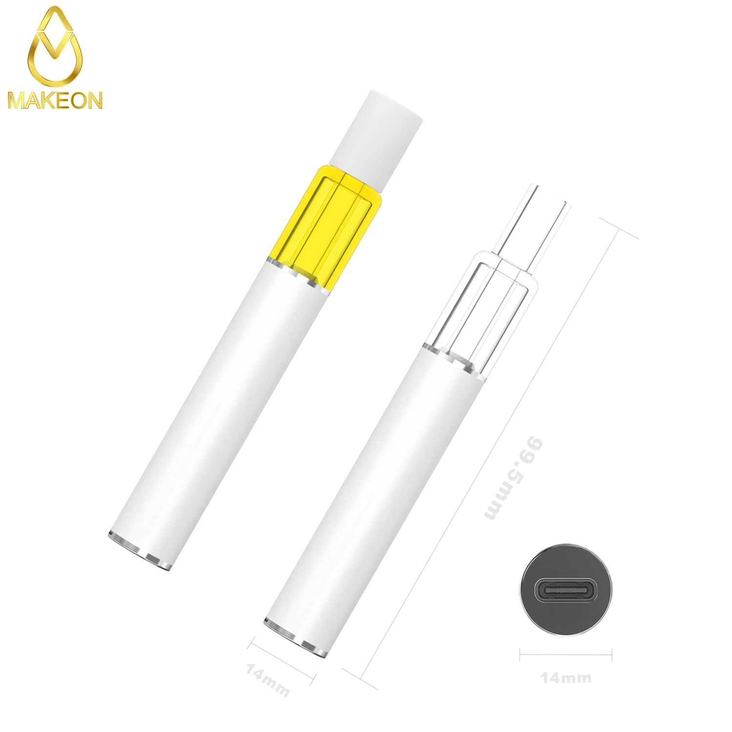 Makeon Gd9 Full Glass 0.9/1.0/2.0ml Tout-en-un Cigarette électronique jetable Vape Distilate Live Resin Réservoir d'huile épaisse Pod Cart 2 Gram Premium Vaporizer Vape Conception OEM