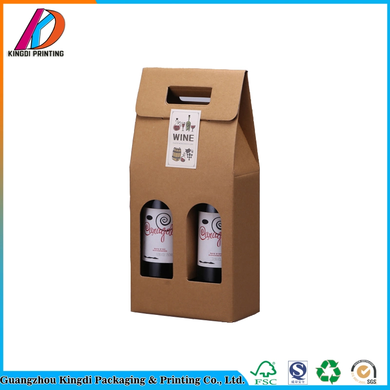 Custom E-Flute Corrugated Paper Packaging 2 Bottles/3 Bottles Red Wine Box with Handle