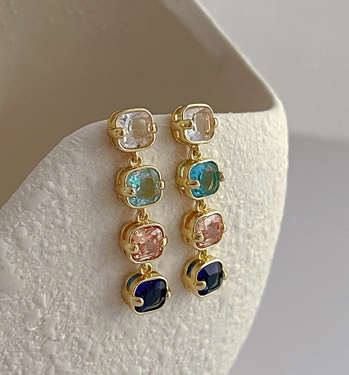 Luxury Colorful Gemstone Crystal Drop Women Earrings