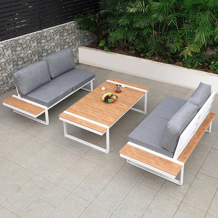 Vangarden Aluminum Plastic Wooden Garden Furniture Corner Sofa Set