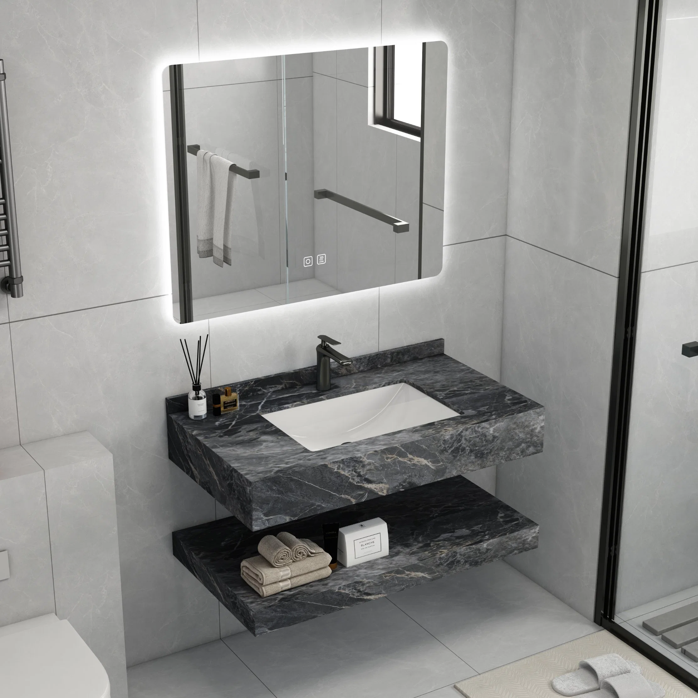 Wholesale/Supplier High quality/High cost performance Rock Stone Wall Mounted Floating Bathroom Vanity