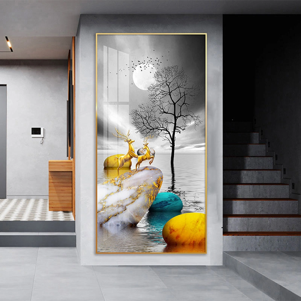 Abstract Wall Art Deer Decor Glass Luxury Cuadros Custom Oil Decorative Picture Crystal Porcelain Painting