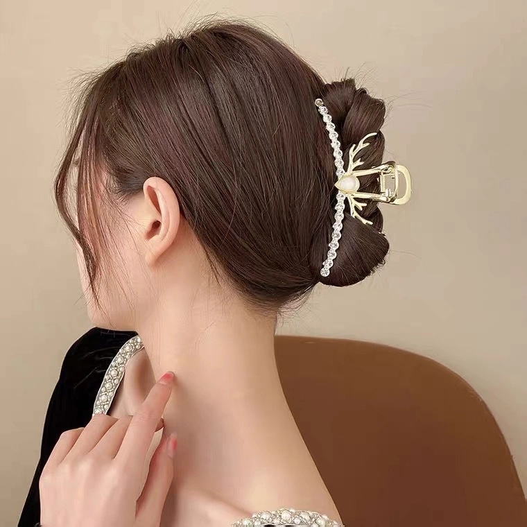 Fashion Pearl Rhinestone Metal Hair Claws Clips Golden Claw Hair Clip for Girls