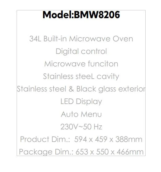 34L Built-in Microwave Oven for Kitchen