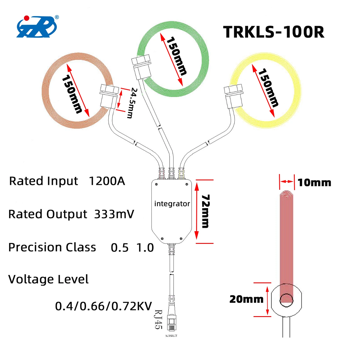 Trkls-100r Open Close Three-Phase Flexible Roche Coil 1200A 333mv 0.4/0.66/0.72kv Current Transformer