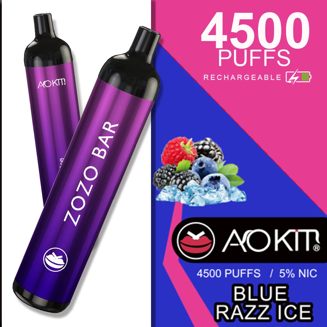 precio de fábrica Manufactorer Aokit Zozo Bar 4500bocanadas 15,8ml e-Liquido Lápiz Vape desechables