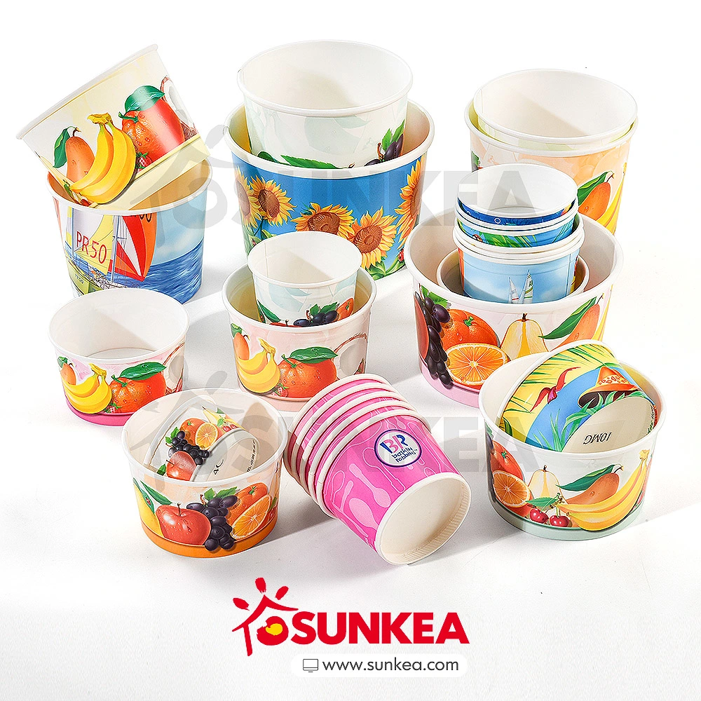 Sunkea Disposable Ice Cream Paper Cup Biodegradable PE Coated Paper Cup Ice Cup Disposable Food Packaging Paper Ice Cream Cup