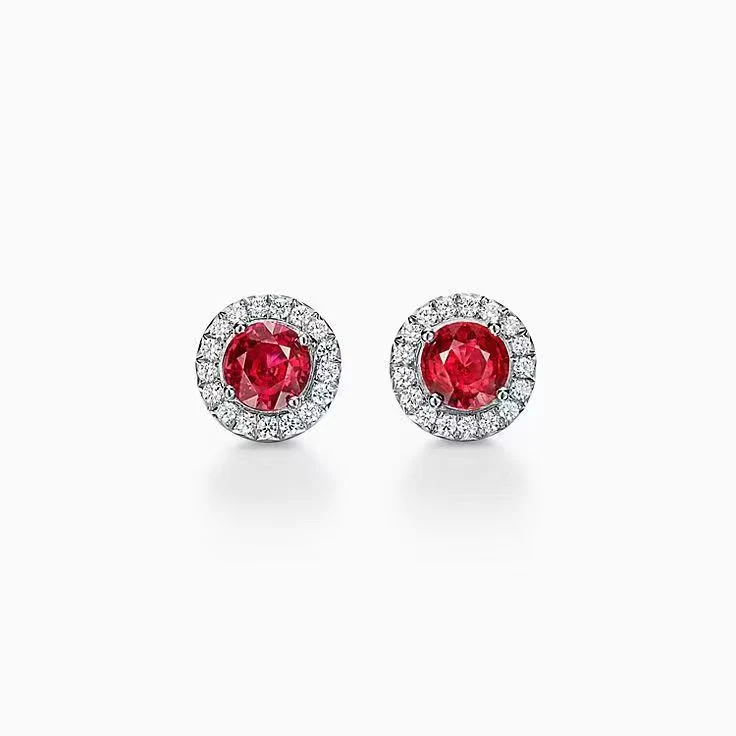 Custom White Gold Diamond Ruby Earrings Ear Studs Fine Jewelry