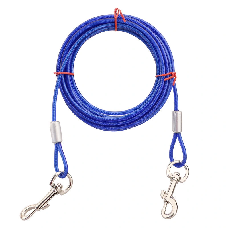 Cable de acero de doble cabeza cuerda de amarre Anti-Bite mascotas correas de PVC de lujo de Cable de salida de la correa del adiestramiento de perros