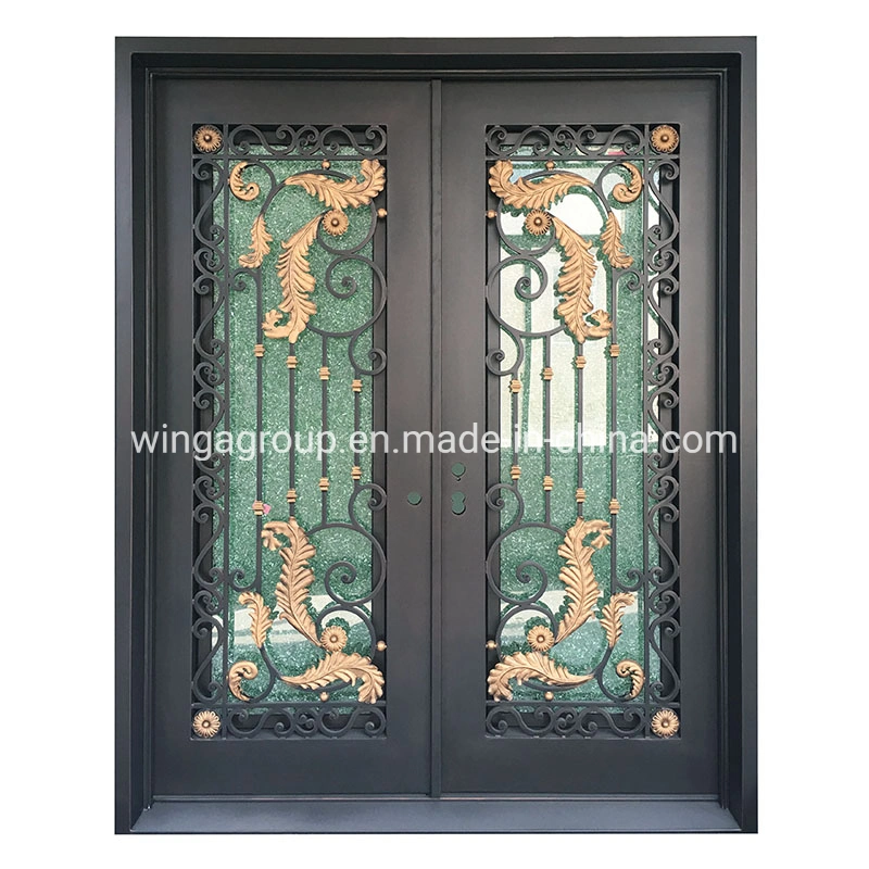 Colorful Glass Security Wrought Iron Metal Steel Entrance Front Door