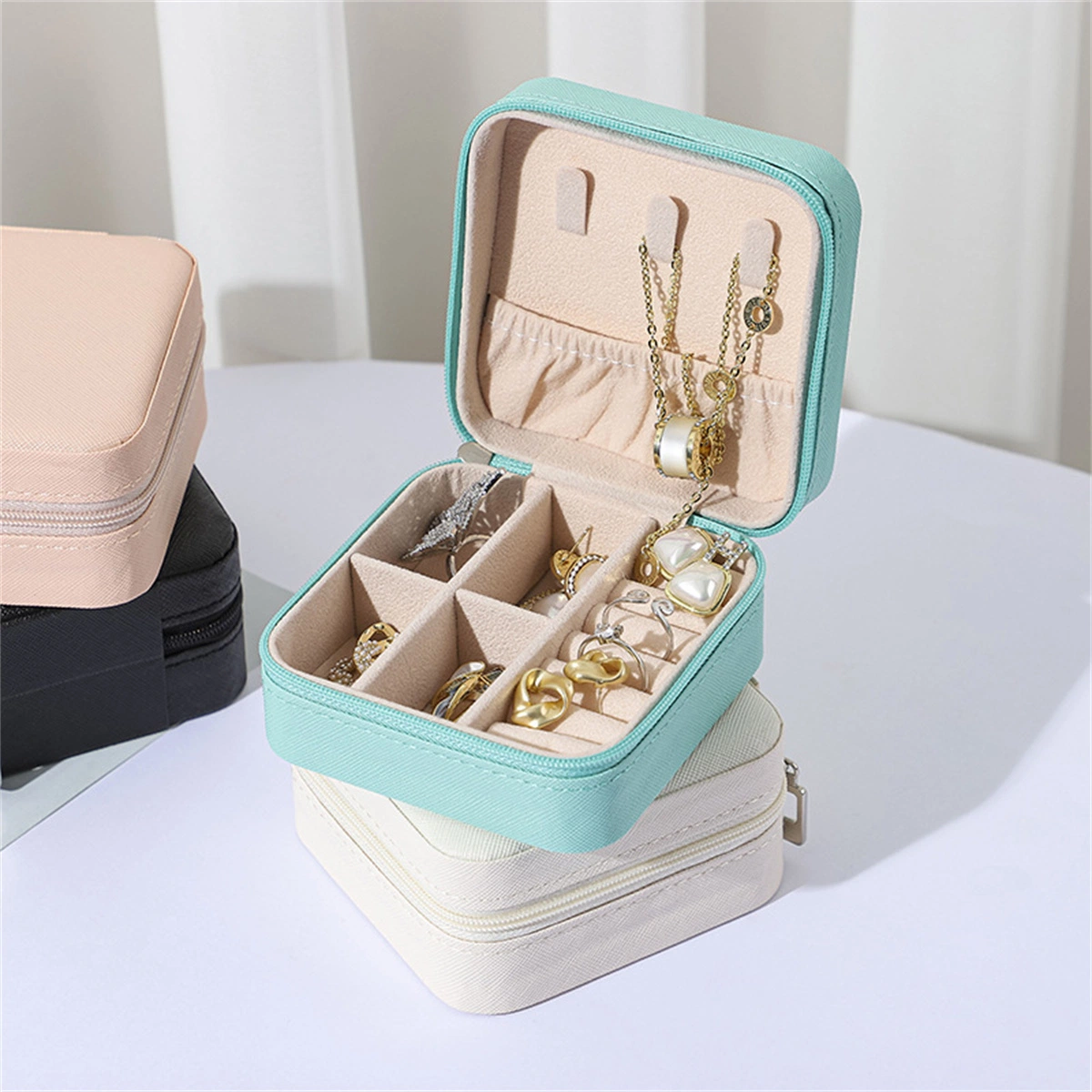 Yiwu Buying Sourcing Agent Double Layer Large Capacity Luxury Zipper Jewellery Box PU Leather Jewelry Storage Case Box