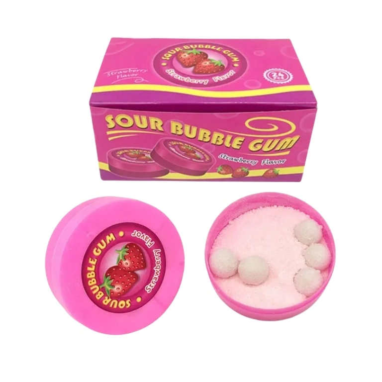 Colorful Strawberry Flavor Ball Shape Chewing Bubble Gum with Sour Powder Candy