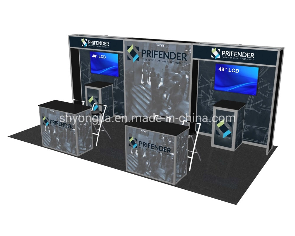 10X20FT Custom Aluminum Extrusion Display with Backlit Graphics and TV Workstations