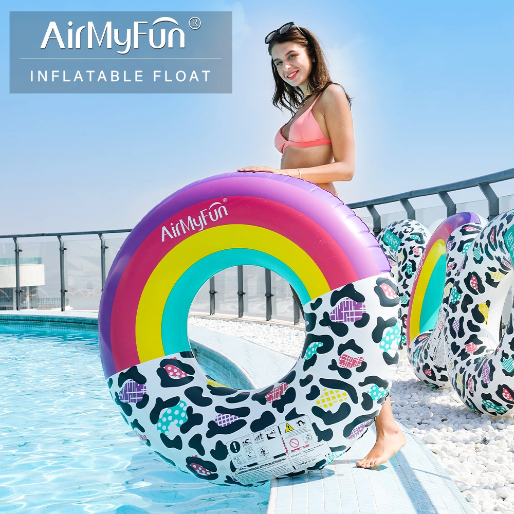 New Design Inflatable Leopard Rainbow Print Swim Ring