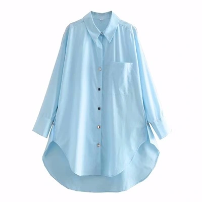 New Button Coverup Shirt Neckline Pocket Decoration Basic Loose Casual Women's Shirt