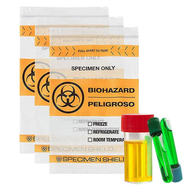 Two Pockets with Biohazard Symbol Size 6 X 9 Inch for Laboratory Custom Biohazard Plastic Medical Ziplock Specimen Bags