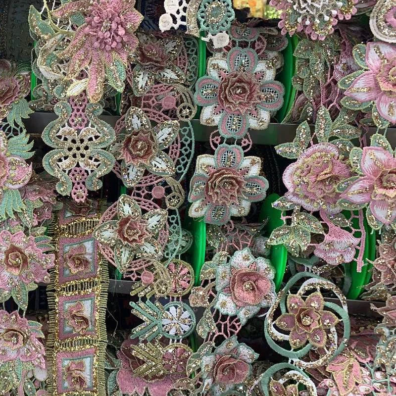 2022 Última Bordados 3D Cordão de Flores Sequin guarnição de poliéster cores múltiplas rendas