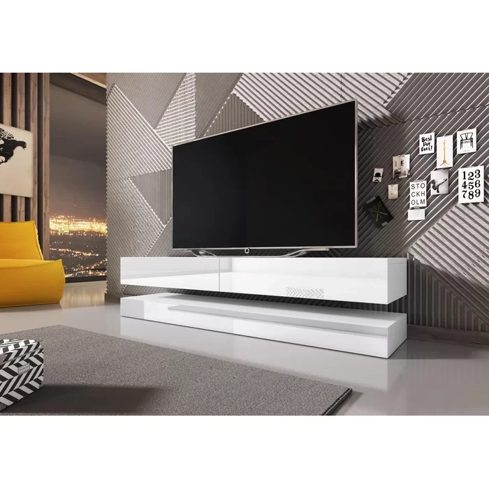 Grossista mobiliário moderno em madeira LED Light montagem na parede de vidro elevado Suporte para TV