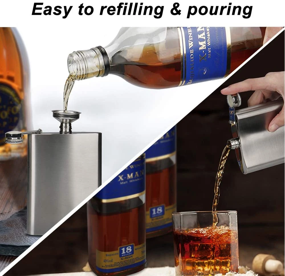 Johnnie Walker 8 Oz Leakproof Drinking Camping Pocket Stainless Steel Hip Flask with Funnel