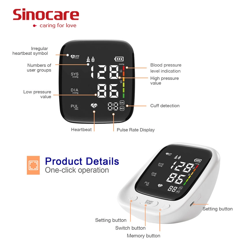 Sinocare Top Quality Hospital Blood Pressure Monitor Arm Type Heart Rate Digital Blood Pressure Monitor Apparatus