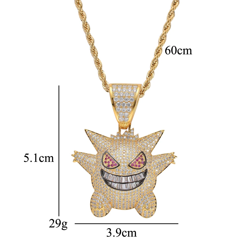 Personality Funky Pendant Pokemon Geng Ghost Pendant Hiphop Full Zirconium Necklace