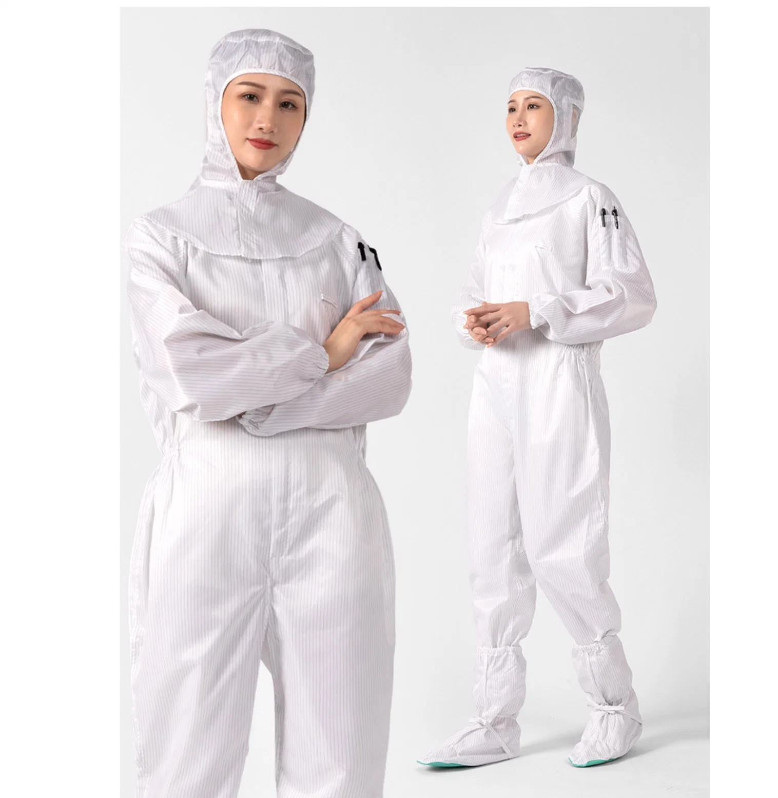 Factory China Clean Room Strip Grid Polyester Detachable Hooded Jumpsuit Coveralls