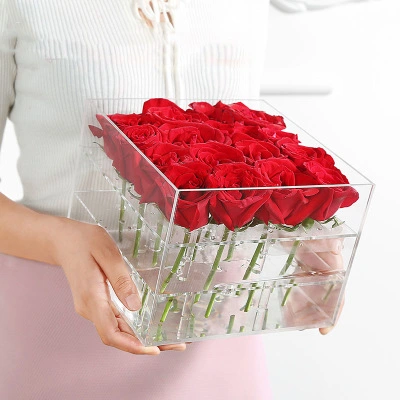 Quadrado em acrílico transparente Floreira Wedding Crystal Rose Box