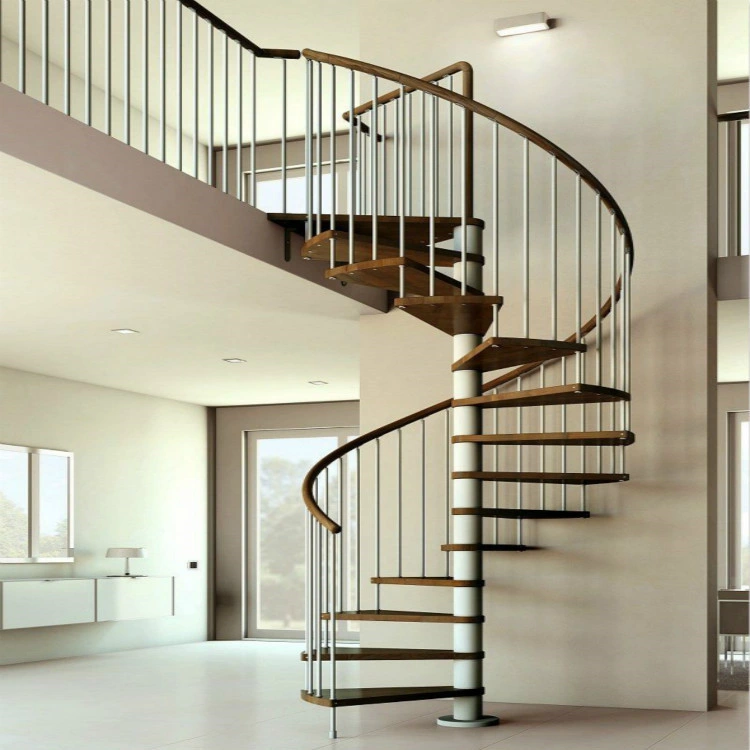 Home Small Space Oak Wood Spiral Staircase Metal Steel Spiral Stairs