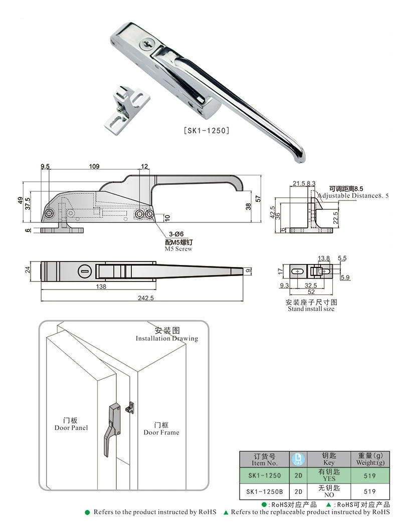 Sk1-1250 Refrigerator Industrial Door Handle Latch Lock