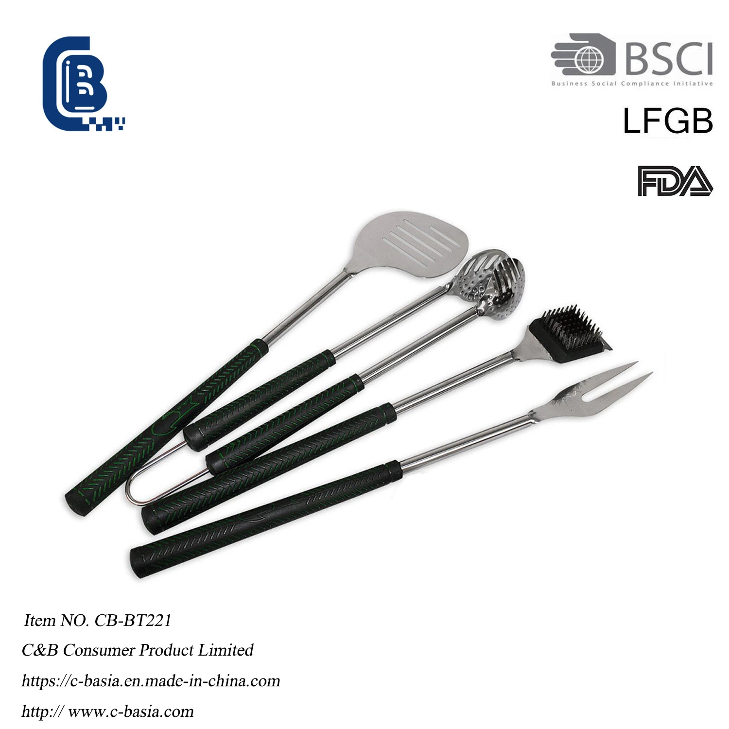 4pcs en acier inoxydable poignée en plastique Soft Touch barbecue d'outils, jeu d'outils de cuisson barbecue 6