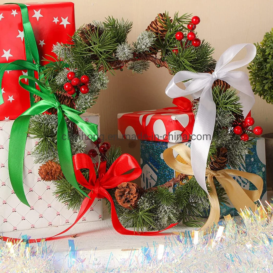 2022 Xmas Festival Christmas Celerbration Decoration Gift Box Packing Wrapping Red Green Color Factory Wholesale/Supplier Satin Ribbon