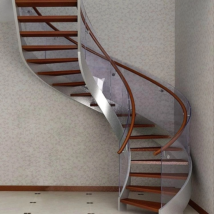 New Product Curved Staircase Modern Steel Solid Wood Stairs