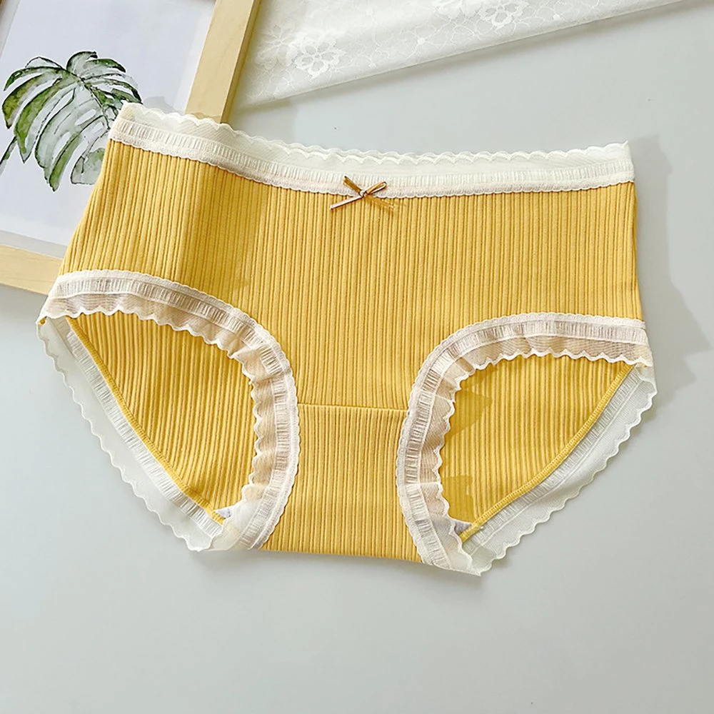 As mulheres de lingerie da costela rendas de algodão Edge raparigas meias Triângulo Novo Aluno confortáveis calcinhas altas calças elásticas Cintura média Meninas" Camisas