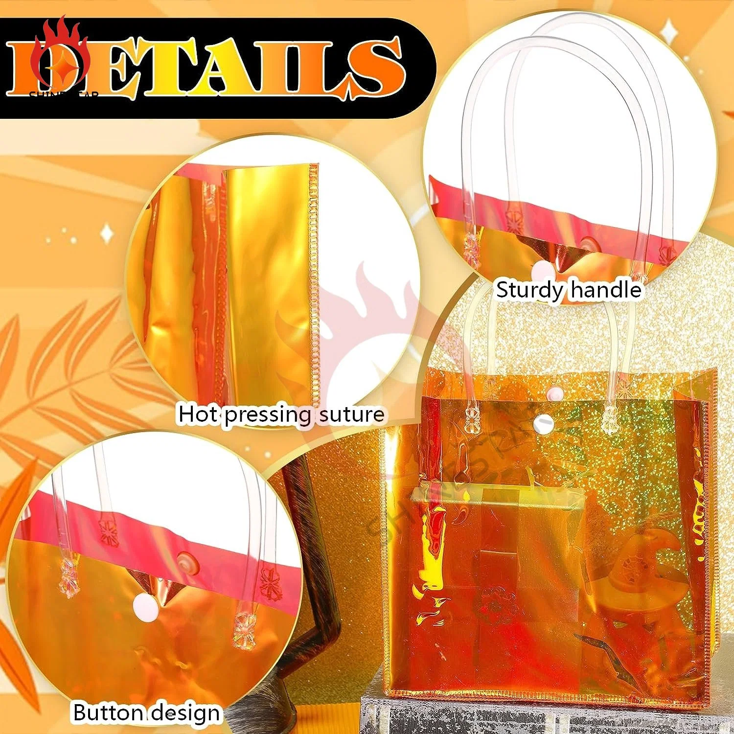 Bolsa de plástico para regalo de PVC reutilizable de Iridescent transparente pequeña Bolsa