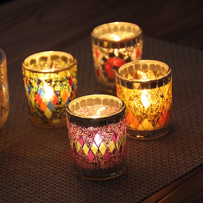 Mosaic Glass Candle Holder Table Decor Tealight Holder