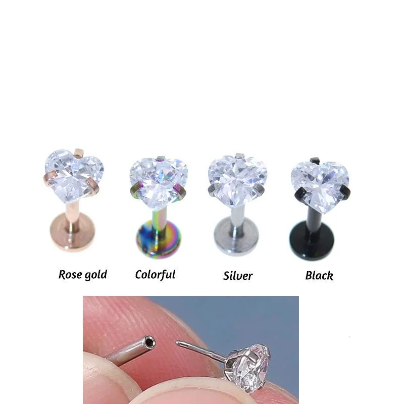 Joyas de cuerpo ASTM F136 clásico de la moda de Titanio Labret Threadless Encaje a presión de ajuste de garras de amor Corazón Moissanite Diseño para el oído de labios nariz de Joyería de piercing