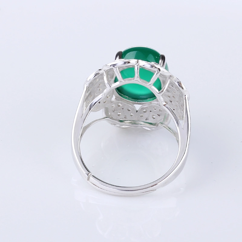 Joyas de Plata de lujo elegante Anillo de piedra de gran tamaño ajustable en la joyería de jade para Cóctel