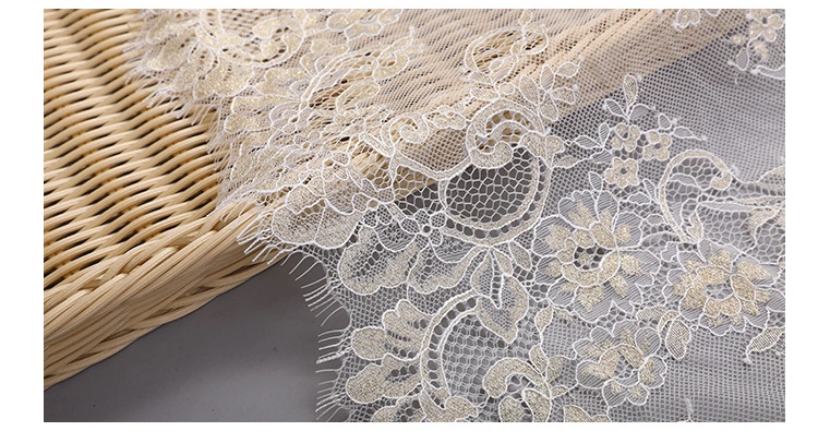 Gold and Silver Thread Eyelash Lace Non-Stretch Fabric Dress Garment Accessories