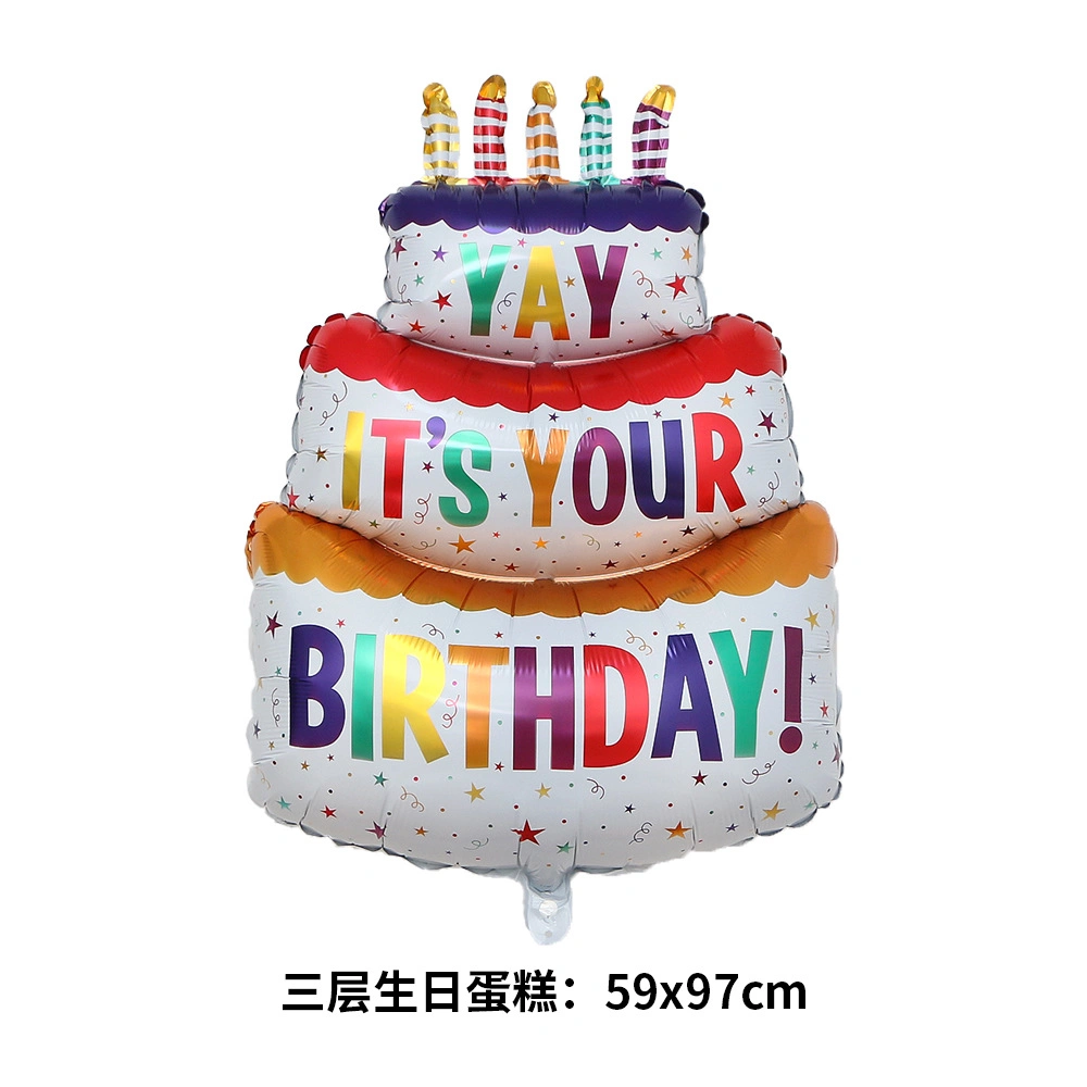 New Large Candle Three-Layer Cake Shape Aluminum Film Party Decoration Balloon