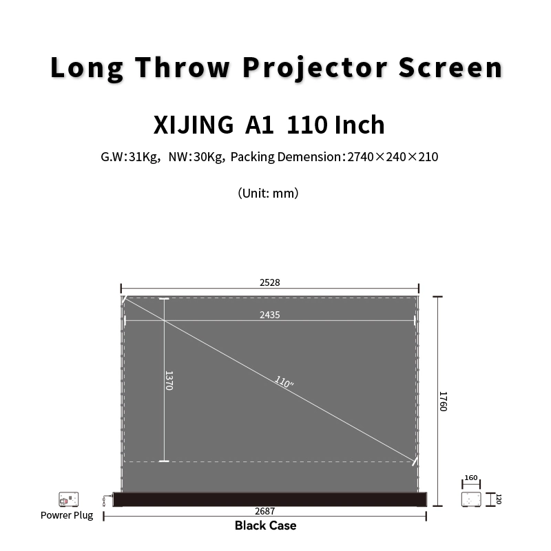 A1 110 pouces Xijing Anti-Light projecteur écran réfléchissant Full-Angle Portable Alr rideau de projection pour bureau à domicile