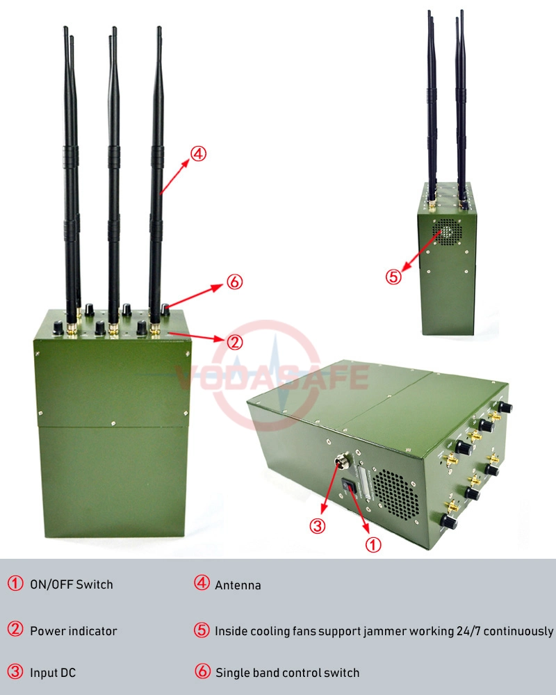 High Power Bomb Signal Blocker for GSM/3G/4glte Cellphone/VHF/UHF Radio Blocking