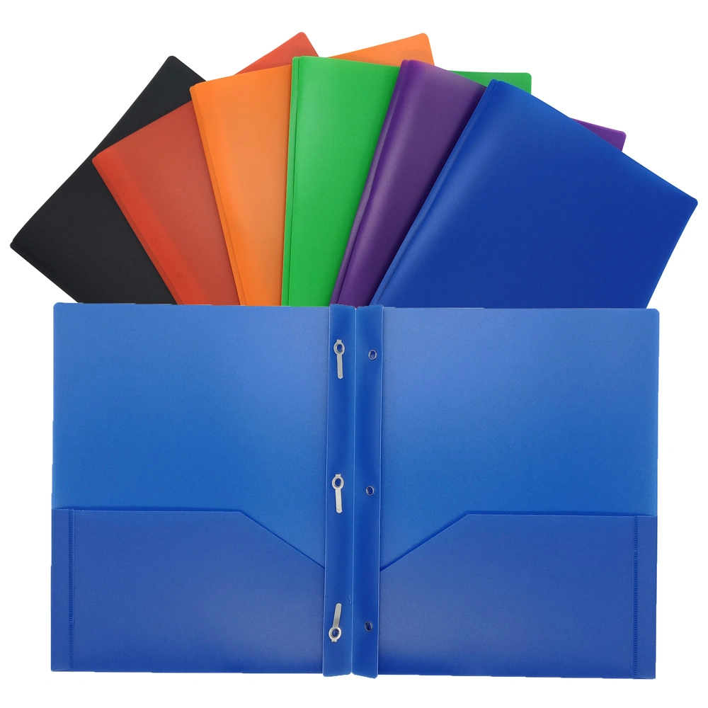 PP البلاستيك مكتب القرطاسية حجم الرسالة متعدد الألوان 2 جيب ملف معدني مع 3 مشابك معدنية