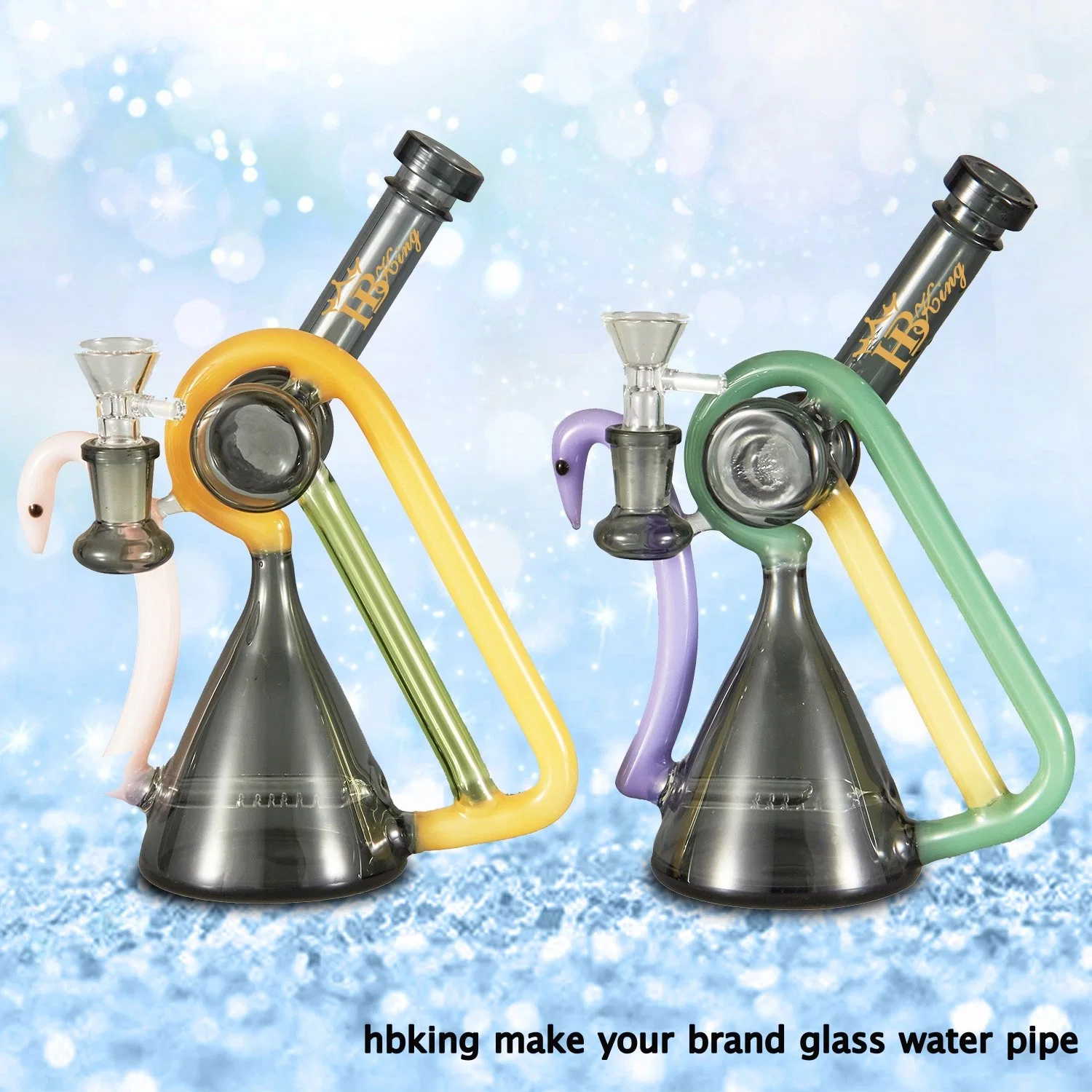 Hbking Glass Factory Double Beaker Ash Catcher Function Percolator Heady Glass Glass Water Pipe Glass Ware Smoking Pipe Freezable Glasswaterpipes