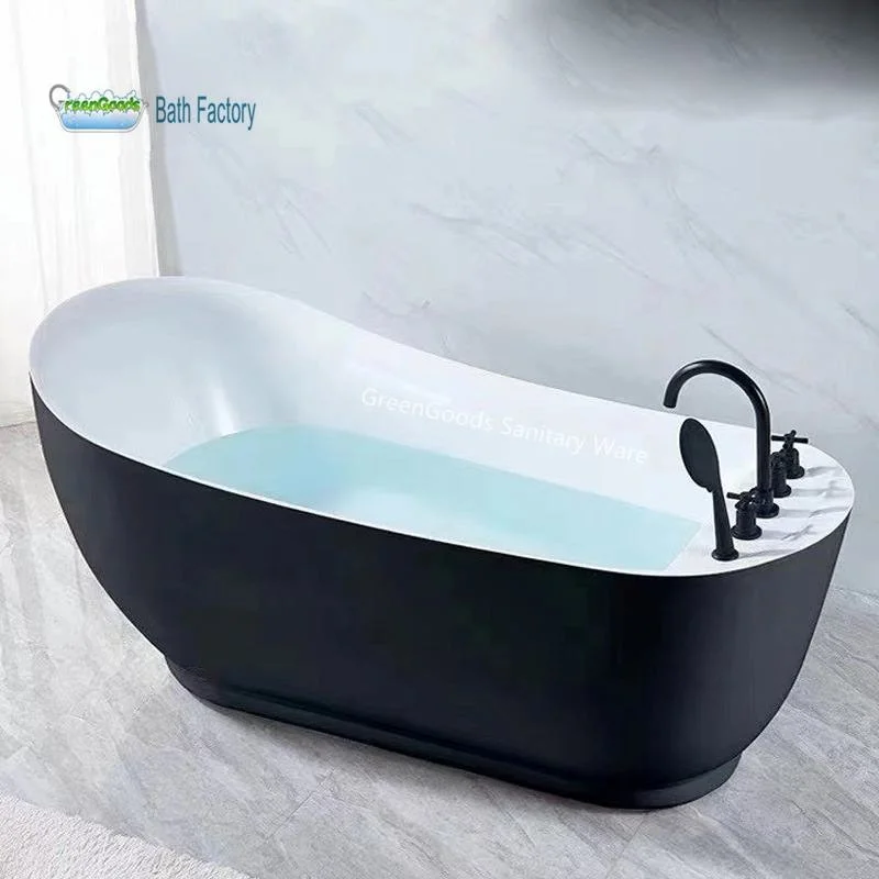 CE Grip Original Patented Durable High Back Soaker Bath 1500mm Black Acrylic Small Freestanding Soaking Tub