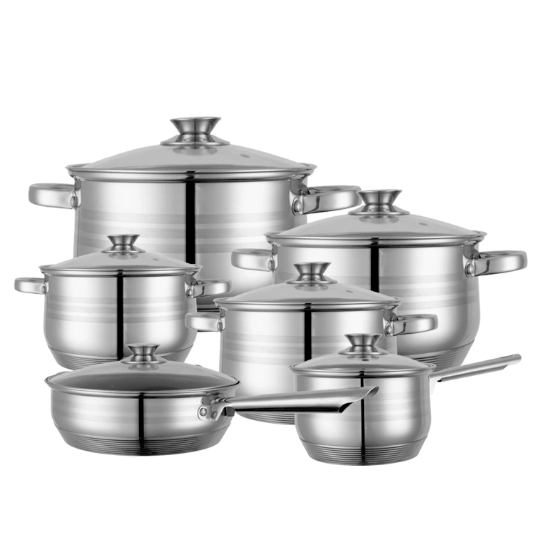 Anti-adherente de acero inoxidable de 12 piezas ollas y sartenes de cocina cazuela de conjunto de utensilios de cocina