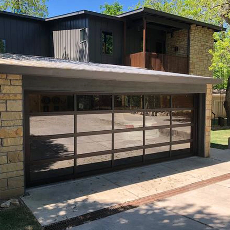 Directo de las fábricas de puertas de garaje moderno de vidrio cristal de aluminio anodizado con vidrio de puerta de garaje caminar a través de